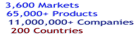 3,600 Markets, 65,000+ Products, 11,000,000+ Companies, 200 Countries